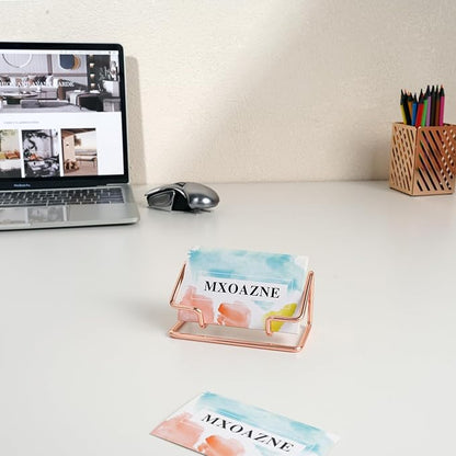 Business Card Holder for Desk, Metal Business Card Holder Display Stand, Desktop Business Card Organizer for Women, 2 Pack, Rose Gold