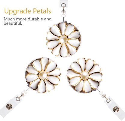 Retractable Badge Holder, ID Badge Reel with Pearl, 3 Pack (White)