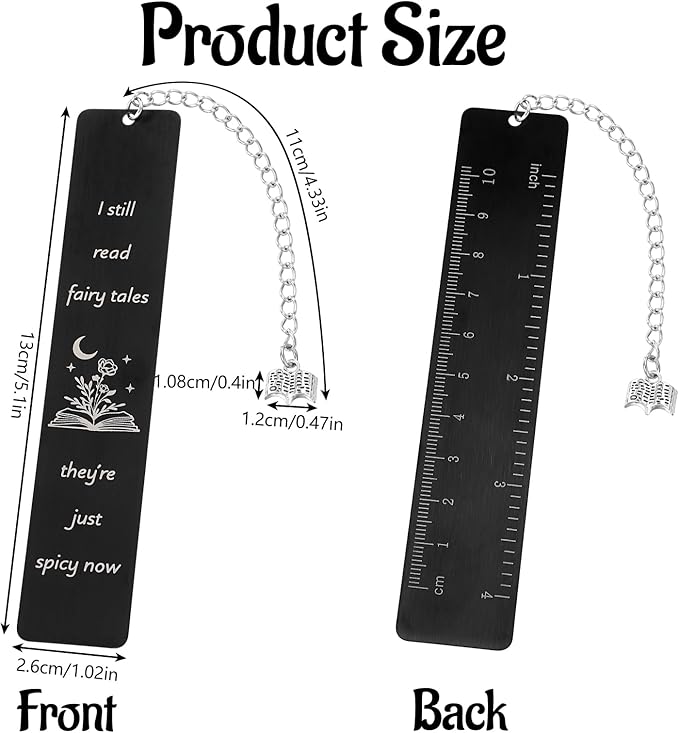 Fairytales Metal Bookmark for Women Men, Funny Bookmarks with Gift Box Book Lover Spicy Fancy Bookmarks Book Marks for Reading Gift Book Mark with Pendant for Book Lovers Friend(Black)