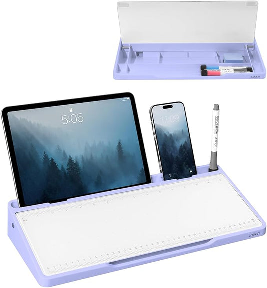 LOUKIN Glass Desktop Whiteboard, 15.3" x 5.6" Desktop Dry Erase Board with Dotted and Graduated Surface, Desktop Buddy, Great for Design and Drawing, 3 Markers and 1 Dry Erase Eraser Included (Purple)