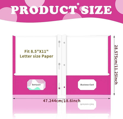 Folders with Pockets,IntoJoy 50 Pack Two Pocket Folders Business Card Holder Paper Folders with Prongs for School Office Filing Cabinet Resume Portfolio (Pink)