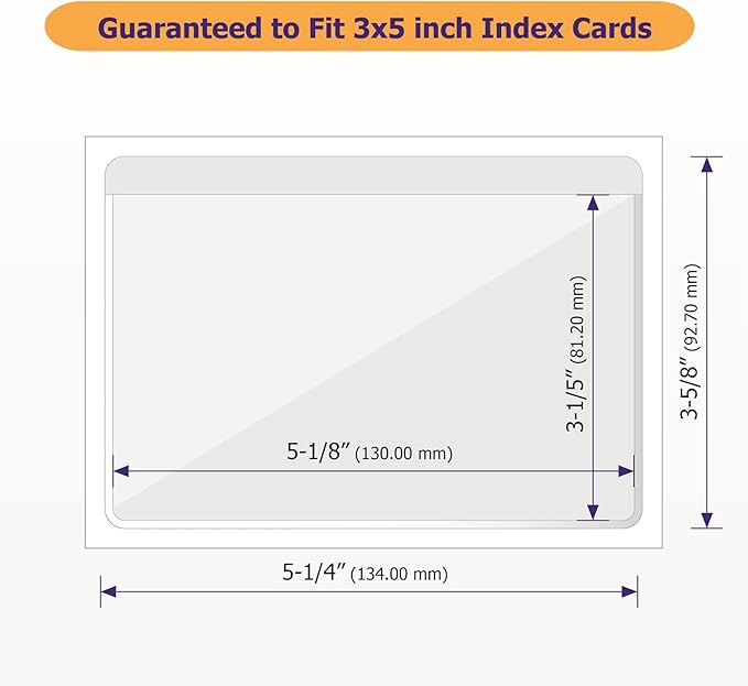 Clear Adhesive 3" x 5" Index Card Pockets with Top Open for Loading, 50 Pack, Plastic Labels Holders for Storage Bins and Library Card, Ideal Card Holder for Organizing and Protecting Your Index Cards