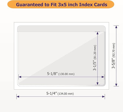 Clear Adhesive 3" x 5" Index Card Pockets with Top Open for Loading, 50 Pack, Plastic Labels Holders for Storage Bins and Library Card, Ideal Card Holder for Organizing and Protecting Your Index Cards