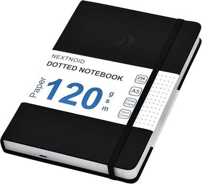 Nextnoid Hardcover Dotted Journal Notebook - 120 GSM Thick Paper, Medium A5-256 Pages - Perfect For Handwriting, Diagrams, Note-Taking and To-Do Lists (Dot, Black)