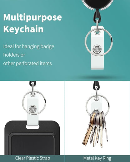 Uniclife 10 Pack Retractable Badge Reel for Badge Holder Heavy Duty Retractable Keychain Strong ABS Casing with Stainless Steel Spring Coil 24 Inch Nylon Rope Carabiner Clip and Key Ring