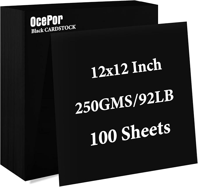 100 Sheets Black Cardstock 12” x 12”, 92lb/250gsm Black Card Stock, Thick Card Stock Paper, Heavy Cardstock Paper for Printer, Resume, Scrapbooks, Art, Crafts, Business Cards