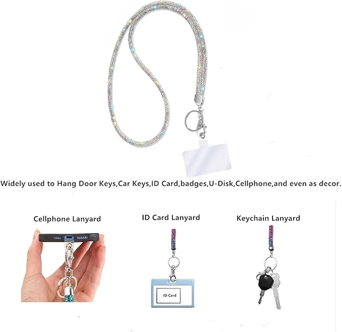 Fashion 34.8'' All Round Crystal Neck Strap Lanyard,Retractable Bling ID Badge Holder,Rhinestone Necklace Work Name Badge Reel Clip For Women(1PC,AB)