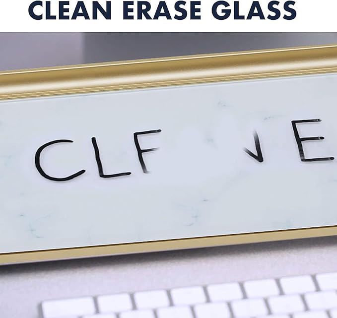 Quartet Glass Dry Erase White Board, Desktop Computer Pad for Notetaking, 18" x 6" Whiteboard, Clean Erase Surface with Storage, 1 Dry Erase Marker, Marble Surface (GDP186M)