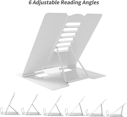 Metal Book Stand - Adjustable Book Holder for Reading (Full White)
