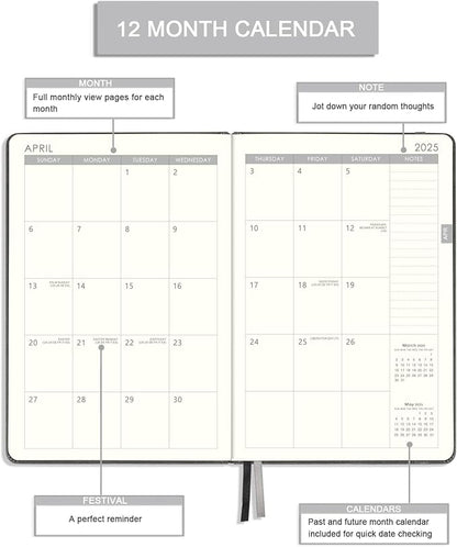 2025 Planner - Weekly & Monthly Planner 2025 with Calendar Stickers, JAN 2025 - DEC 2025, 5.75" X 8.25", Planner 2025 with Premium Thicker Paper, Pen Holder, Inner Pocket and 44 Notes Pages - Gray