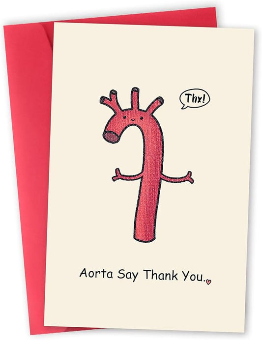 Funny Thank You Card for Doctor Nurse Medical, Humorous Thank You Gifts for Women Men, Cute Aorta Card, Aorta Say Thank You Card
