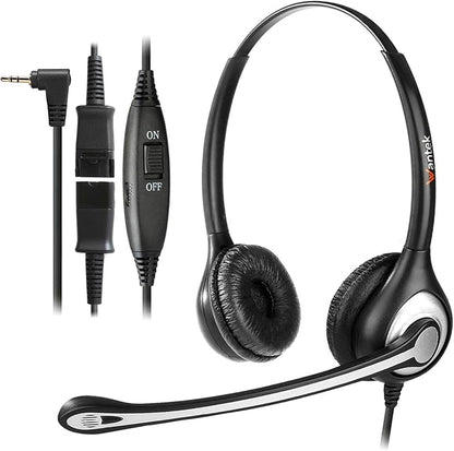 Wantek Wired Telephone Headset Dual Ear with 2.5mm Jack, Noise Cancelling Mic, Quick Disconnect, Work for Cordless Phones AT&T ML17929 TL86103 Panasonic KX-DT543 KX-T7730 Vtech RCA Cisco (602QJ25)