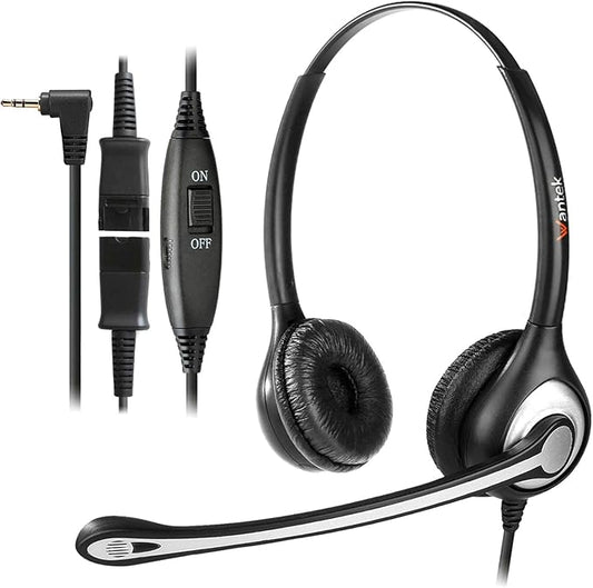 Wantek Wired Telephone Headset Dual Ear with 2.5mm Jack, Noise Cancelling Mic, Quick Disconnect, Work for Cordless Phones AT&T ML17929 TL86103 Panasonic KX-DT543 KX-T7730 Vtech RCA Cisco (602QJ25)