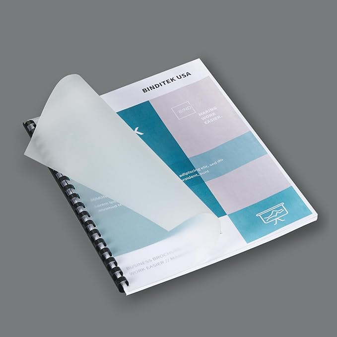 Binditek 50 Pack 20 Mil Frosted Polycover, Semi-Transparent Binding Presentation Covers, 8-1/2 x 11 Inches, Lightly Textured Sand Finish, Square Corners, Un-Punched Binding Front and Back Covers