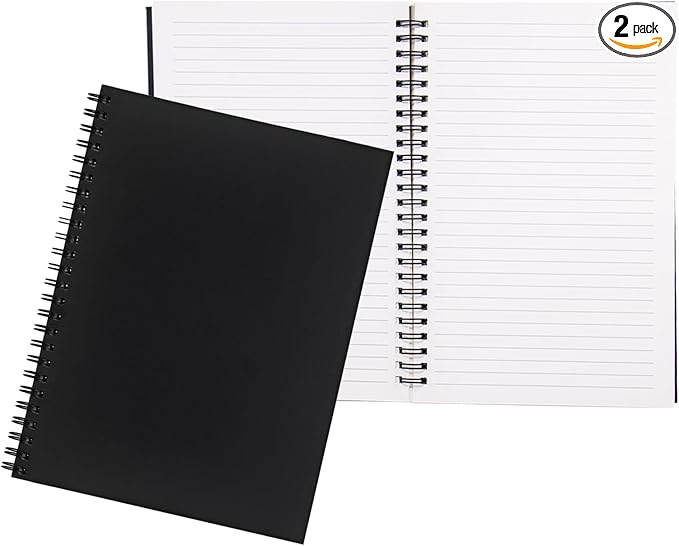 2 Pack College Ruled Notebook, Soft Black Cover Spiral Notebook, Memo Notepad Sketchbook, Students Office Business Diary Spiral Book Journal,100 Pages, 50 Sheets, 7.5x 5.1 Inches