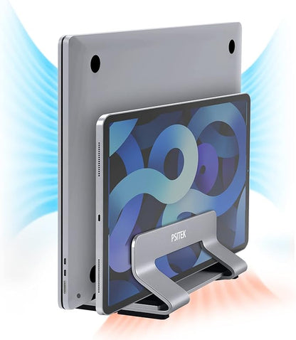 Aluminum Dual Vertical Laptop Stand Dock Holder, Supports 2 Devices, Adjustable Slot Width 15-36mm, Space-Saving Upright Storage for MacBook and Laptops