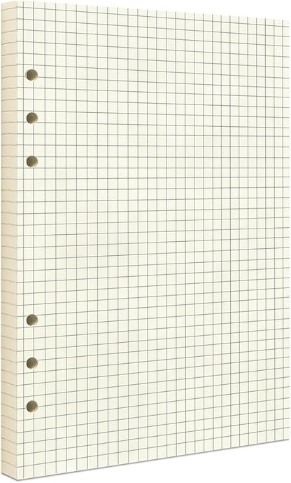 A5 Grid Refill Paper,100GSM A5 Graph Rule Paper/Quad Rule Filler Paper for 6 Ring Refillable Binder/Planner/Diary Journals/Painting, 80 Sheets/160 Pages (Beige-Grid-A5)