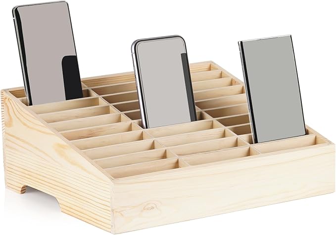 Wooden 30-Grid Cell Phones Storage Box Desktop Mobile Phone Holder Organizer for Office School Classroom (30-Grid)