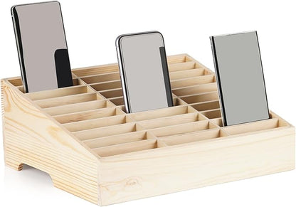 Wooden 30-Grid Cell Phones Storage Box Desktop Mobile Phone Holder Organizer for Office School Classroom (30-Grid)