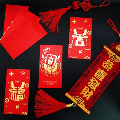 Red Envelopes Chinese 12 PCS,Lucky Money Envelopes,Gold Foil New Year Wishes Envelopes Red Pocket Hong Bao 6 Designs For 2024 The Dragon Lunar Year Spring Festival Birthday Wedding Party Cash Gifts