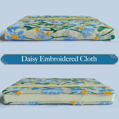 Pocket Notebook, Small Sketchbook, A6 Journal, 4x6, Daisy Gifts for Women, Floral Notebook, Embroidery Journal, Blank Paper, Hardcover, Lay Flat, Elastic Band, Diary for Girls, Blue Daisy