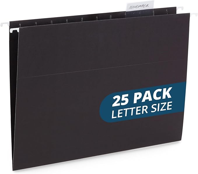Blue Summit Supplies Hanging File Folders, 25 Reinforced Hang Folders, Designed for Home and Office Color Coded File Organization, Letter Size, Black, 25 Pack