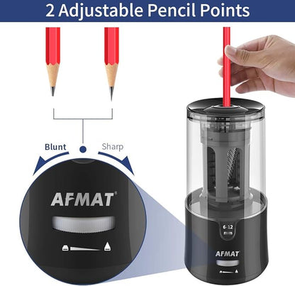 AFMAT Electric Pencil Sharpener, Pencil Sharpener for Colored Pencils, Auto Stop, Super Sharp & Fast, Electric Pencil Sharpener Plug in for 6-12mm No.2/Colored Pencils/Office/Home-Black