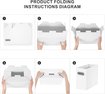 Oterri File Organizer, 4 Packs Small Storage Box, Cardboard File Folder Organizer, Collapsible File Box, Hanging File Organizer for Letter Size, Portable File Box with Handle, Only Box（White）
