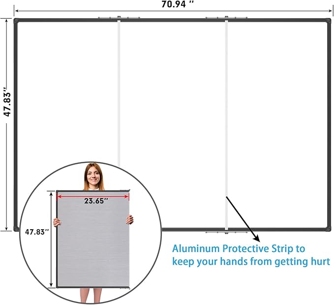 JILoffice Large Magnetic White Board 72 x 48 Inches, Foldable Dry Erase White Board, Black Aluminum Frame Wall Mounted Board for Office Home and School