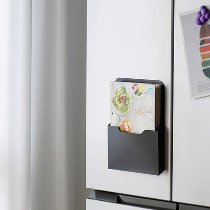 Black Magnetic File Holder - Magnetic Paper Holder, Pocket Organizer Office Supplies Storage