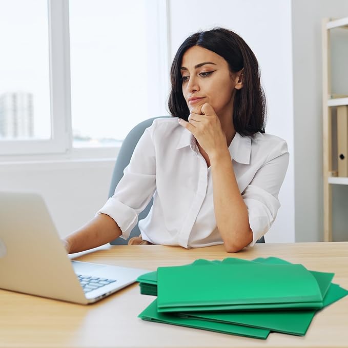 Cholemy 36 Pcs Plastic Pocket Folders with Prong 2 Heavy Duty Pockets Folders with 3 Prongs Letter Size Paper Folders Bulk File Plastic Folders with Fasteners for Office Workers (Green)