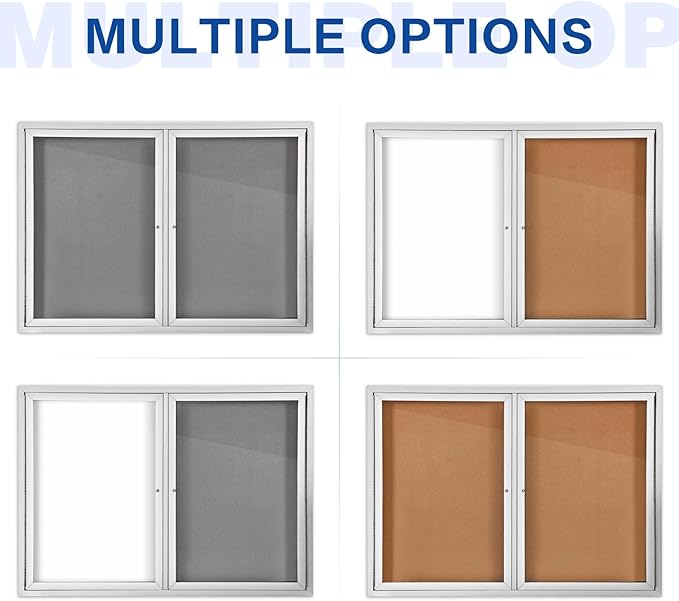 SWANCROWN Weather Resistant Enclosed Bulletin Board Cork Displays Boards Wall Mounted Notice Case with 2 Locking Door