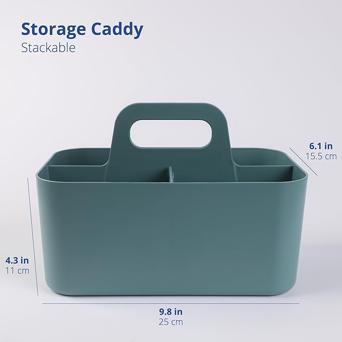 BLUE GINKGO Stackable Organizer Caddy – Korean-Made Portable Tote for Bathroom, Office, Crafts, or School Supplies (Rectangle, Green)