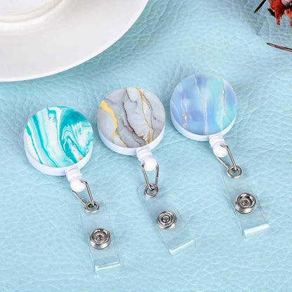 Retractable Badge Reel Clip, Badge Holder with Alligator Clip, Cute Badge Clip on ID Name Card Holders for Nurse Doctor and Office (3Pack Marble Mixed)