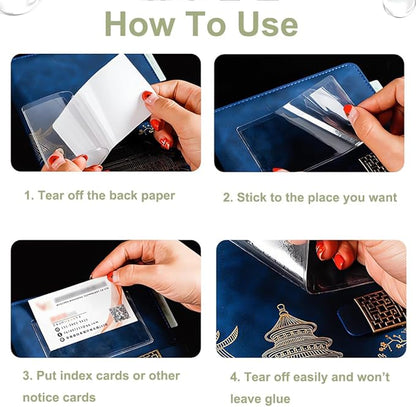 60 Pack Clear Self Adhesive Label Pockets, 4 x1 Inch Label Holders Index Card Pockets Card Holder Shelf Label Holder for Organizing