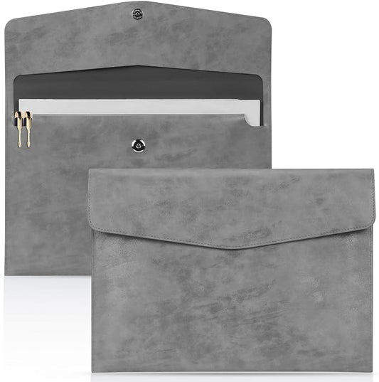 Toplive Document File Folder, Waterproof Thin PU Leather A4 Envelope Folder File Document Organizer Storage Case, Filing Envelope Folder with Magnetic Closure, Ash Gray