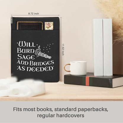 Book Themed Gifts Waterproof Book Sleeve Book Pouch Funny Halloween Reading Gifts Witchy Gifts for Women Sister Book Covers for Paperbacks Book Accessories Book Protector with Zipper and Front Pocket