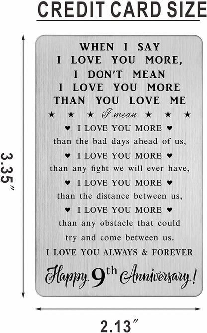 CPLJW 9 Year Anniversary Card Gifts for Him Men Husband, 9th Ninth Wedding Anniversary Romantic Engraved Wallet Card Presents