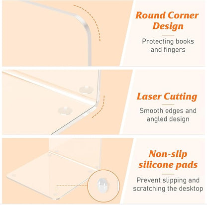 Acrylic Bookends 4 Pcs, Clear Book Ends for Shelves, Transparent Bookend Organizer, Book Holder Stand Decorative, Book Stoppers for Heavy Duty Books, CD, File, Video Games