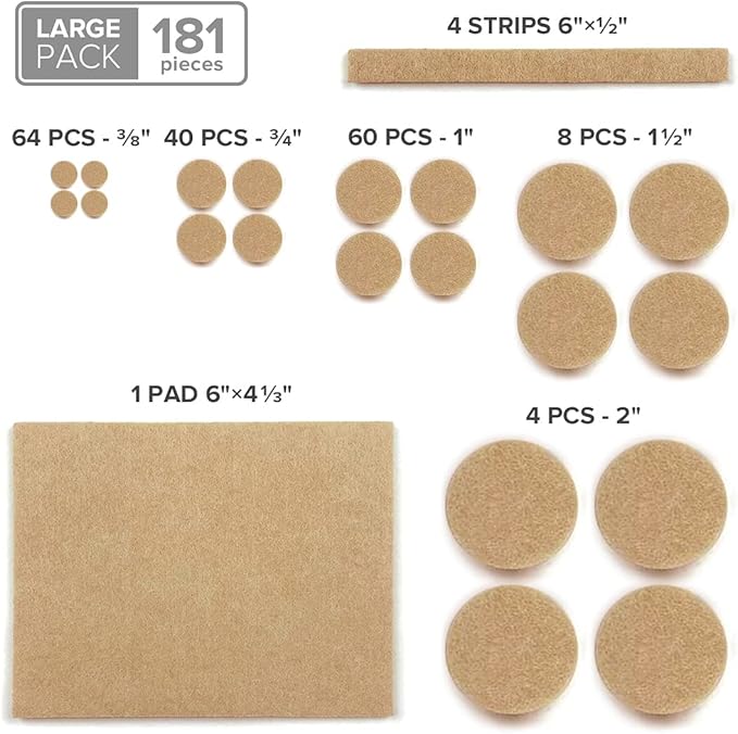Felt Furniture Pads X-PROTECTOR 181 PCS Premium Furniture Pads - Felt Pads Furniture Feet Best Wood Floor Protectors - Protect Your Hardwood & Laminate Flooring!
