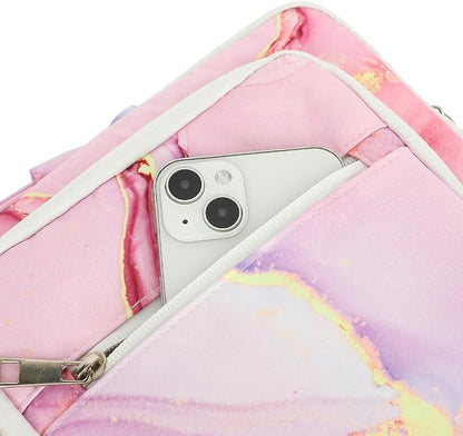 canvaslife 360° Protective Laptop Sleeve Case Bag with 3 Pockets for 14 inch Dell HP Lenovo Laptop and MacBook Pro 14 inch,Surface Laptop 14.4 inch (Pink marble)