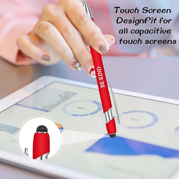 Zonon 12 Pieces Inspirational Pens Bulk Easter Basket Stuffers Motivational Quotes Ballpoint Pens with Stylus Tip Inspirational Gifts for School Office Teachers(Rainbow Colors,Classic Style)