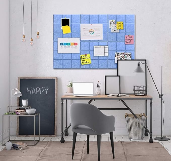 Large Cork Board Felt Board Tiles for Walls with 30 Push Pins, 11.8"x11.8" Pack of 6 Pin Board Notice Boards for Home Office Kitchen, Bulletin Board Wall Tiles for Photos Memos