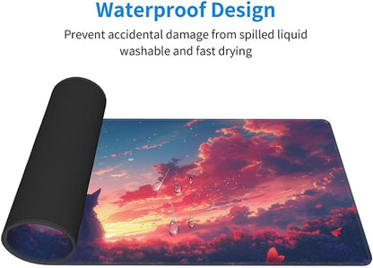 Gaming Mouse Pad Desk Pad,Extended Big Mouse Pad,31.5x11.8 Inch Long Computer Keyboard Mouse Mat Mousepad with 3mm Non-Slip Base and Stitched Edge for Gaming and Office… (Sunset Cat)