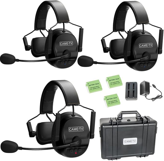 Came-TV Kuminik8 1.9GHz Wireless Intercom Headset System Noise Cancellation Zero Latency Full Duplex 3 Person Team Communication with Hardcase for Church Boating TV Film Production Drone