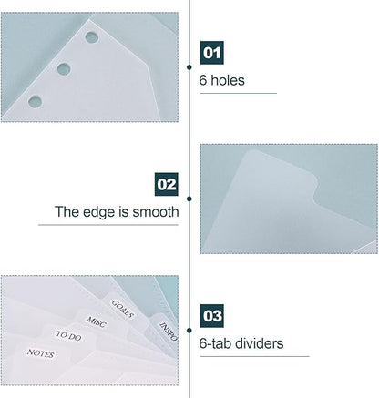 A6 Binder Pockets with No Zipper, Koqye Blue 10 Pcs Plastic Zipless Budget Envelopes, Two Pockets Frosted Cash Envelopes Money Bag for Budgeting, Cash Stuffing (Clear with tabs)