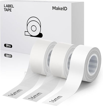MakeID L1 E1 Q1 Label Maker Tape Refills, 3-Roll 16mm x 4m (0.63" x 13') Continuous Consumables Thermal Laminated Office Labeling Tape Replacement