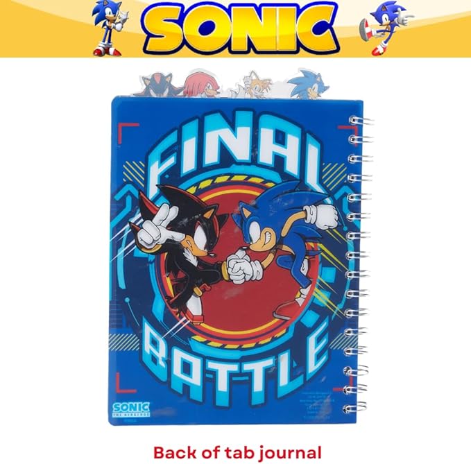 Innovative Designs Sonic the Hedgehog Tab Journal Notebook, Spiral Bound, 96 Lined Pages, 8 x 7 inches, Blue