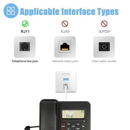 Phone Cord for Landline, 2 Pack 26 Feet(8M) RJ11 6P4C Phone Extension Cord, White Telephone Wire, RJ11 Telephone Cable with Fax/Modem for Office or Home