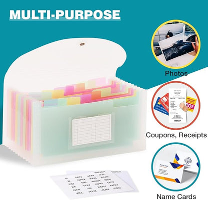 H4D Check Size 13 Pocket Expanding File Folder, Accordion File Organizer Wallet Case for Coupon Receipt Storage, 10 x 5.5 inches, Rainbow Color